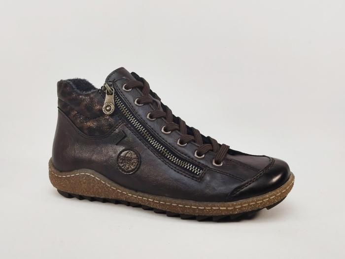 Chaussure montante femme RIEKER L7514 confort souple marron imperméable double zip et lacets