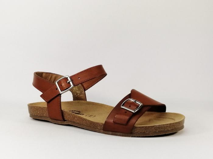 Sandale plate en cuir camel fabriquée en Espagne JORDANA 2136 femme