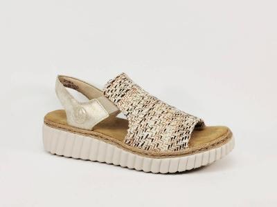 Sandale femme RIEKER 69276 pieds larges chic semelle confortable raphia à élastiques