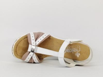 Sandale compensée RIEKER 67499 femme chic et tendance rose et blanc