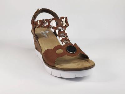 Sandale camel à talon compensé RIEKER V55H4 pour femme