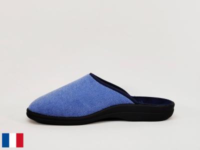 Chausson homme été mule bleu coton pieds sensibles made in France BOSSI ulysse à pas cher