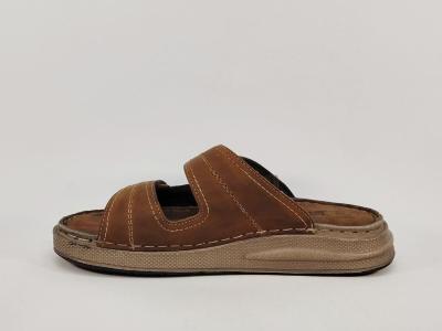 Mule homme confortable cuir marron à scratch pieds larges semelle épaisse MORAN'S tashat
