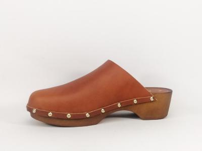 Sabot femme cuir et bois destockage TROPEZIENNES tonsabo camel à pas cher
