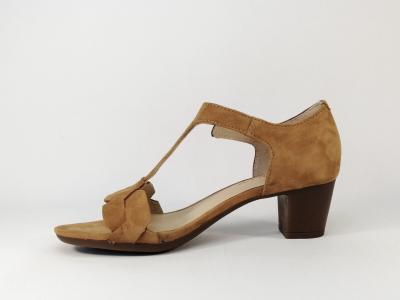 Sandale à talon cuir camel en destockage HUSH PUPPIES tstrap femme