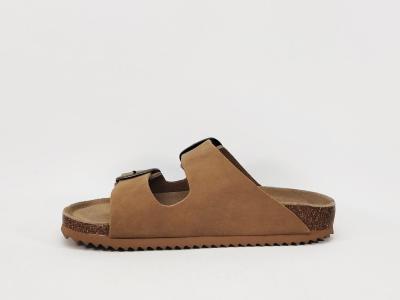 Claquette femme été cuir camel semelle mémoire de forme confortable destockage XTi 144039 pas cher