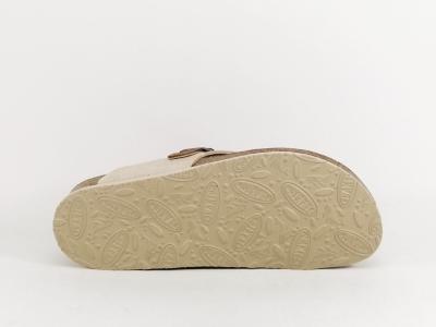 Tong femme chic et confortable cuir beige marron PLAKTON barbados fabrication Espagne