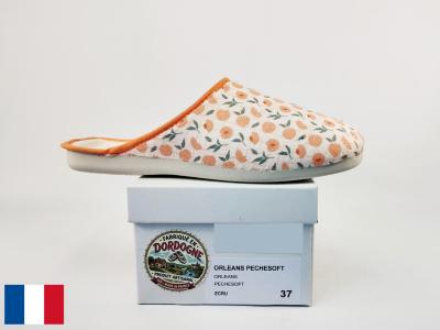 Chausson femme été coton toile pieds sensibles made in France BOSSI orleans pêches