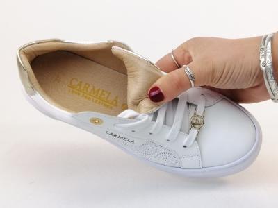 Sneakers femme chic confortable cuir blanc or destockage CARMELA 162058