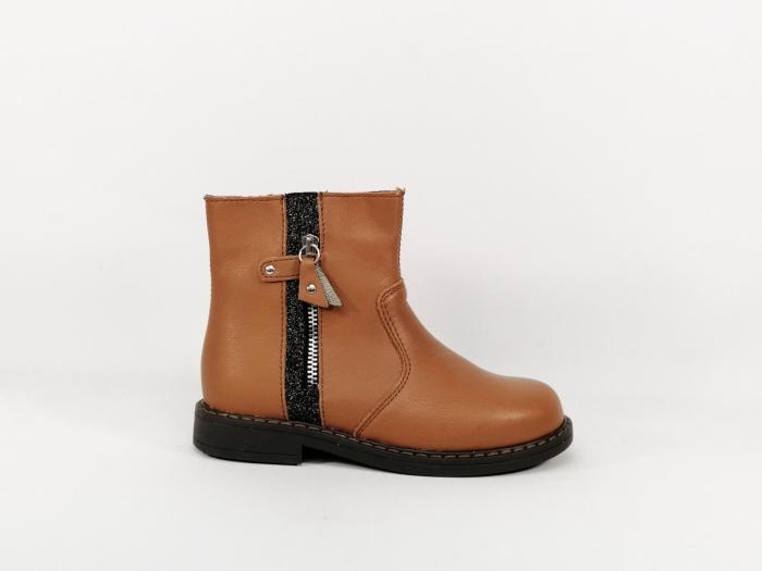 Bottine fille destockage BOPY sorene cuir camel avec zip à pas cher