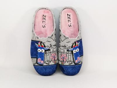 Chausson mule en feutre motif vache ZEL'S 41128 fabrication Espagne pour femme