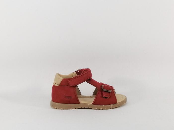 Nu pied bebe garçon cuir rouge destockage BOPY rafin avec scratch