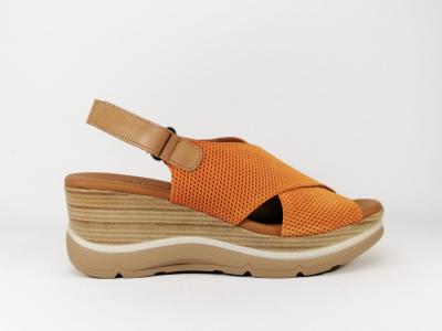 Sandale compensée cuir orange PAULA URBAN 3-300 fabrication Espagne
