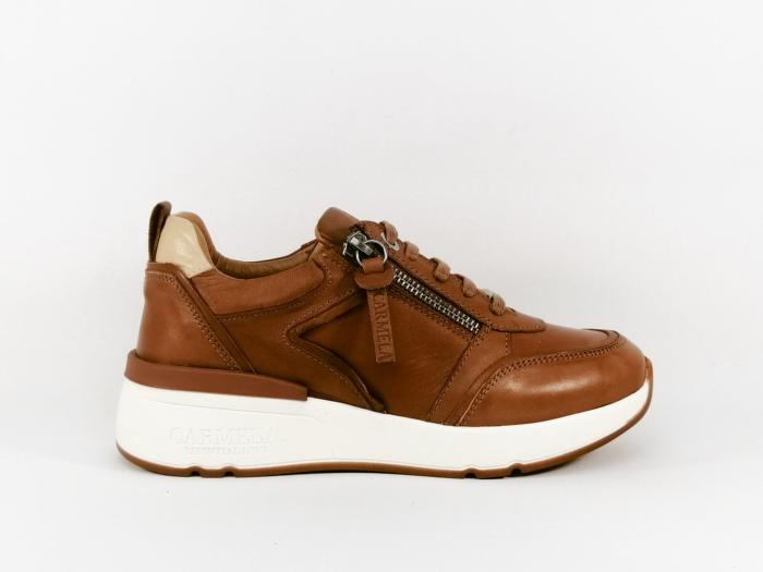 Sneakers femme cuir camel tendance confortable destockage CARMELA 160208 zip lacets