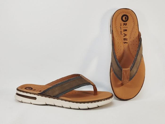 Tong homme cuir confortable ORLAND 26073 camel gris Fabrication Portugal
