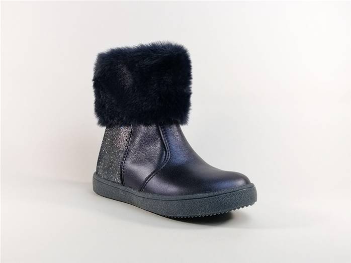 Bottine fourrée en cuir bleu marine BOPY Bilki pour fillette