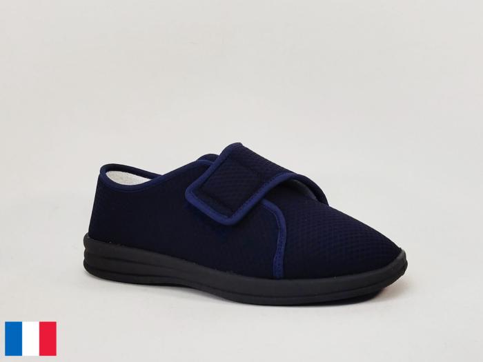 Chausson femme été pieds sensibles à scratch coton toile marine fabrication France BOSSI luron