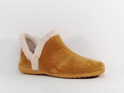 Chausson montant fourr femme velours camel SOCA 0355 fabrication Espagne