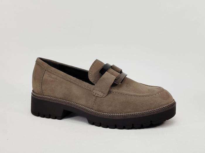 Mocassin élégant femme cuir nubuck taupe confortable chic destockage TAMARIS 24722 à pas cher