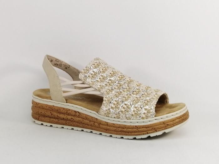 Sandale femme pied large chic semelle confortable RIEKER 62741 beige à élastiques