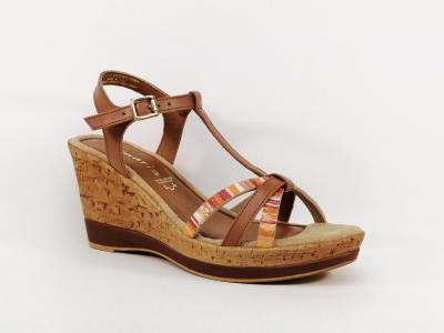 Sandale TAMARIS 28347 compensée cuir marron femme - Fabrication Italie