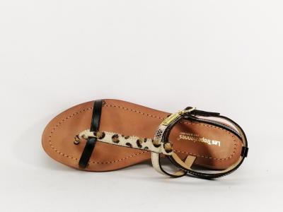Sandale TROPEZIENNES femme cuir noir leopard destockage baie pas cher