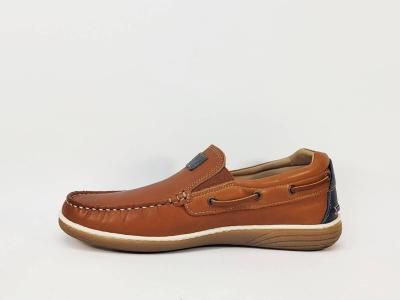 Chaussure bateau homme cuir souple camel pieds larges grand confort ORLAND 24053