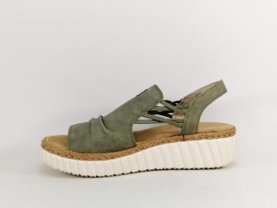 Sandale femme RIEKER 69262 pieds larges chic semelle confortable verte à élastiques