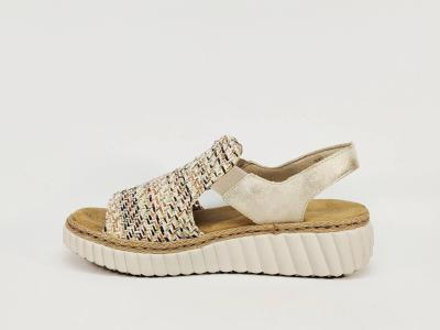 Sandale femme RIEKER 69276 pieds larges chic semelle confortable raphia à élastiques