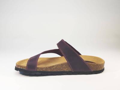 Tong en cuir prune semelle bio ARTPELLE 1636 pour femme