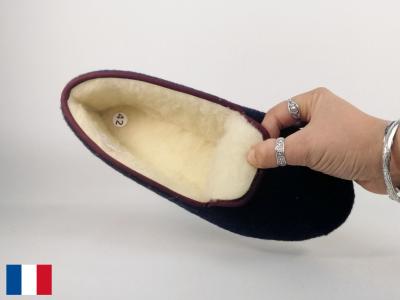 Charentaise homme semelle feutre made in France confort fourré laine BOSSI charentais marine