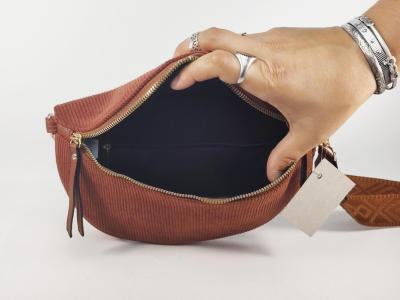 Sac banane femme pas cher velours marron chocolat tendance MARO S12-16