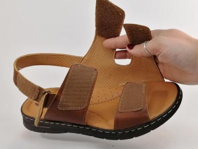 Sandale homme confortable cuir camel souple à velcro pieds larges ORLAND 25012