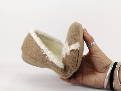 Chaussons ballerine femme chic et chauds fourrés beige ZEL'S 2487