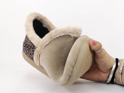 Chaussons femme confort de qualité montants et chauds ZEL'S 9382 velours beige leopard