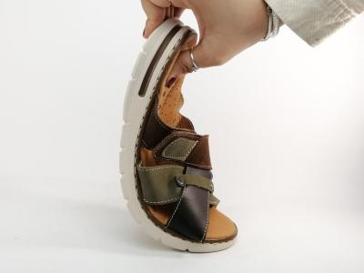 Mule homme cuir kaki marron grand confort à velcro ORLAND 25007