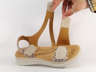 Sandale femme confortable et originale à velcro pour pied large ROMIKA 74R009200600 beige multi