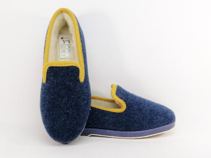 Chausson charentaise fourrée en pure laine bleu jean mixte homme femme SOCA 2520