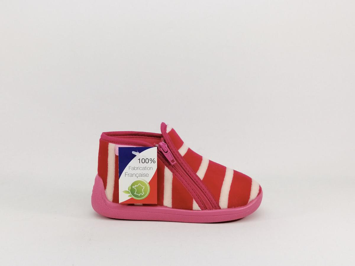 Chaussons zippés bébé fille fabriqués en France - rose imprimé