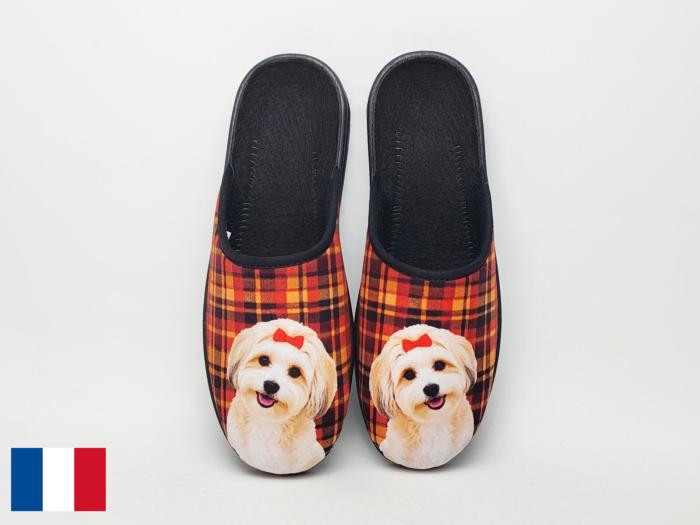 Chausson mule femme motif chien mignon original et confortable BOSSI loriane - fabrication France