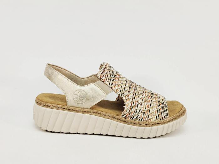 Sandale femme RIEKER 69276 pieds larges chic semelle confortable raphia à élastiques