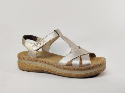 Sandale femme RIEKER V0919 grande taille chic et confortable dor� semelle antistress