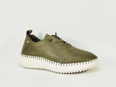 Baskets vertes femme sans lacets cuir très souple confort destockage CARMELA 162369