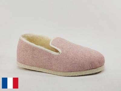 Charentaise femme semelle feutre chausson fourré en laine BOSSI charente rose pale fabrication France