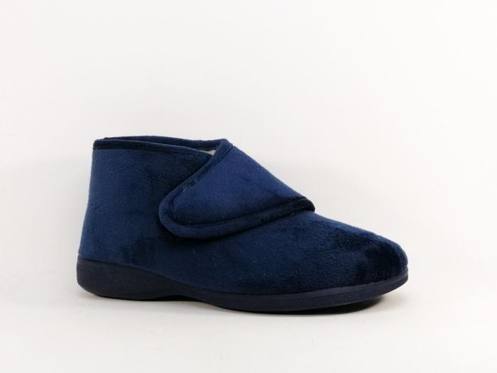 Chausson montant femme fourré laine à velcro SOCA 0471 marine chaud et confortable