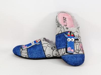 Chausson mule en feutre motif vache ZEL'S 41128 fabrication Espagne pour femme