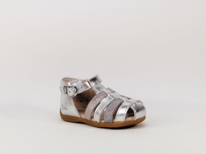 Chaussure d'été cuir argent pour fille bébé destockage ASTER Ofilie