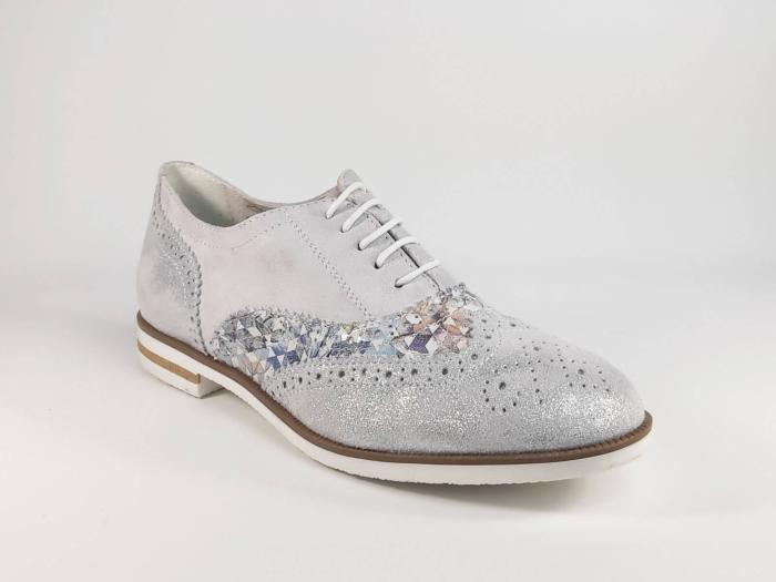 Derby original MORAN'S Vitesse en cuir blanc et argent pour femme