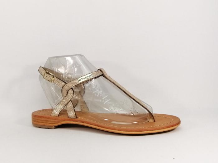 Sandale femme chic avec entre-doigt destockage TROPEZIENNES billy cuir or