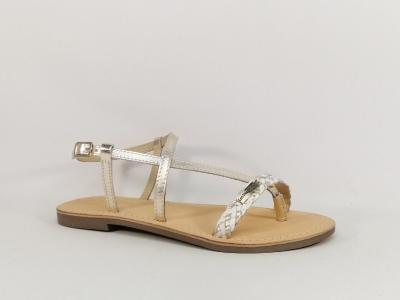 Sandale TROPEZIENNES diamore destockage à pas cher cuir or et blanc femme
